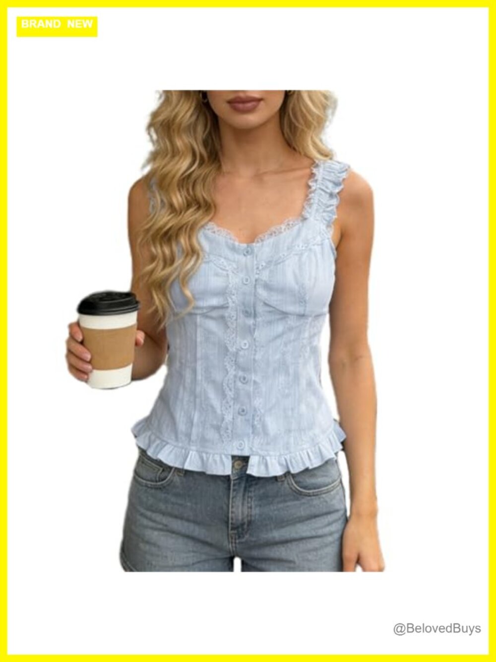 Lace Button Front Tank Top Ruffled Smocked Cami Vest Summer Fairycore
